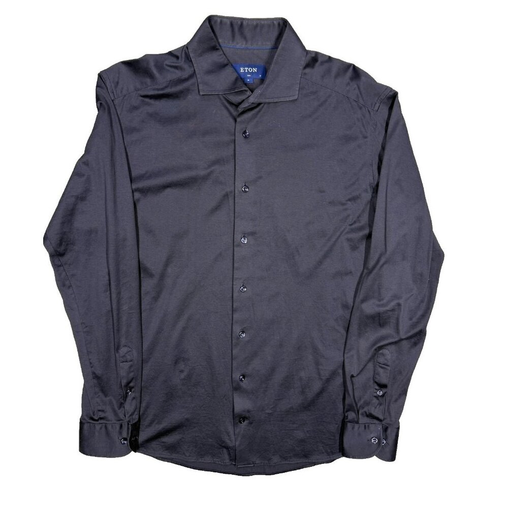 Eton Slim Dress Shirt 100% Cotton Navy Blue Long Sleeve 43 17 XL